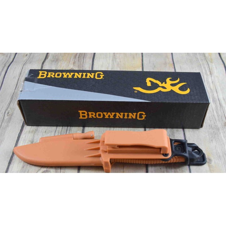 Couteau de Survie Browning Ignite 2 Orange Lame Acier 7Cr17MoV Manche Polymère Etui Polymère BR0334 - Livraison Gratuite