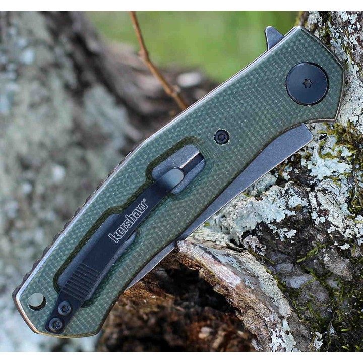 Couteau Kershaw Concierge D2 Manche Green Micarta Lame Acier D2 IKBS Linerlock Clip KS4020MCG - Livraison Gratuite