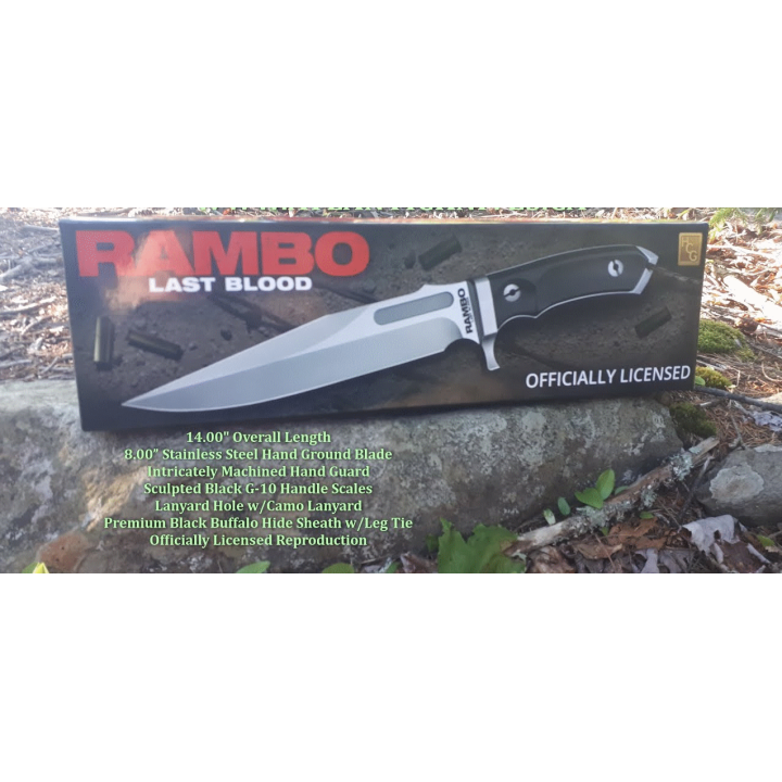Couteau Rambo Last Blood Bowie Lame Acier Inox Etui Cuir Licence Officielle Rambo V RB9416 - Livraison Gratuite