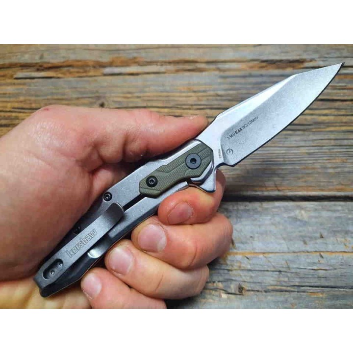 Couteau Kershaw Salvage A/O Lame Acier 8Cr13MoV Manche Acier/GFN Framelock Clip KS1369 - Livraison Gratuite