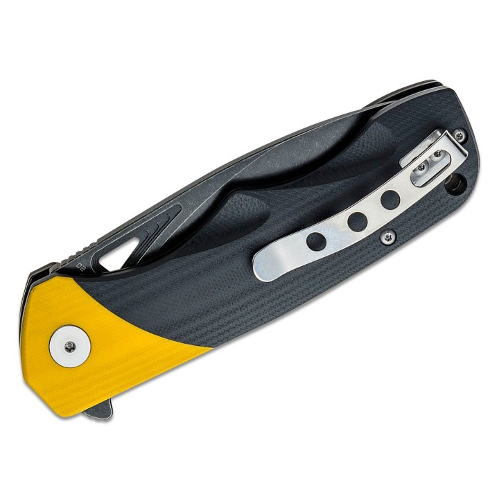 Couteau Bestech Airstream Black/Yellow Manche G10 Lame D2 Drop Point IKBS Linerlock Clip BTKG47B - Livraison Gratuite