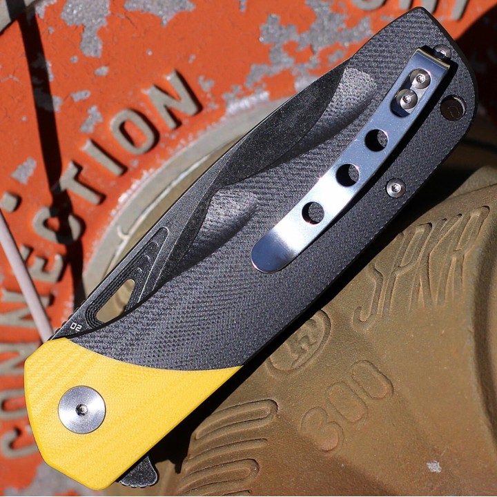 Couteau Bestech Airstream Black/Yellow Manche G10 Lame D2 Drop Point IKBS Linerlock Clip BTKG47B - Livraison Gratuite