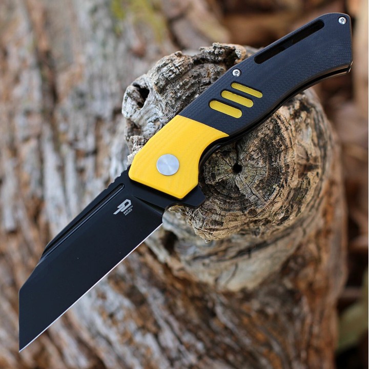 Couteau Bestech Rockface Black/Yellow Manche G10 Lame D2 Wharncliffe IKBS Linerlock Clip BTKG46B - Livraison Gratuite