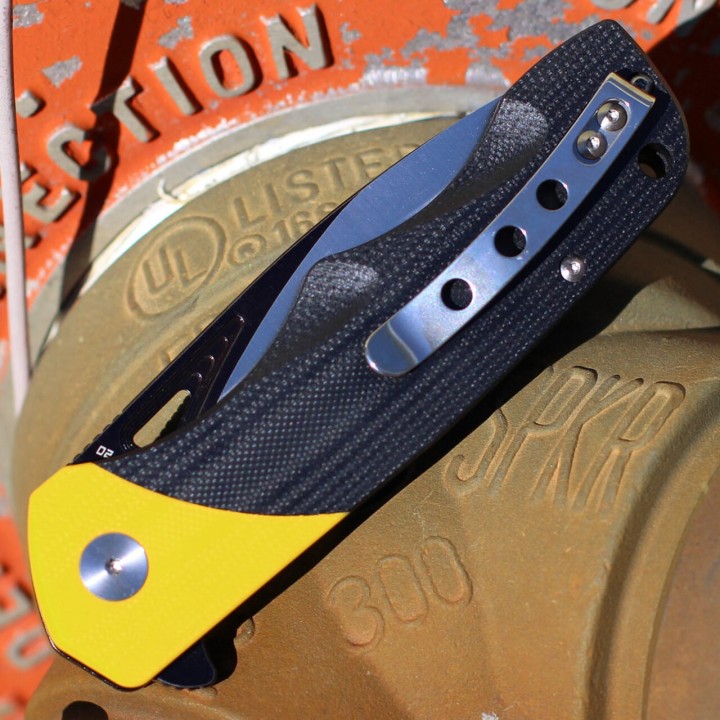 Couteau Bestech Airstream Black/Yellow Manche G10 Lame D2 Drop Point IKBS Linerlock Clip BTKG47A - Livraison Gratuite