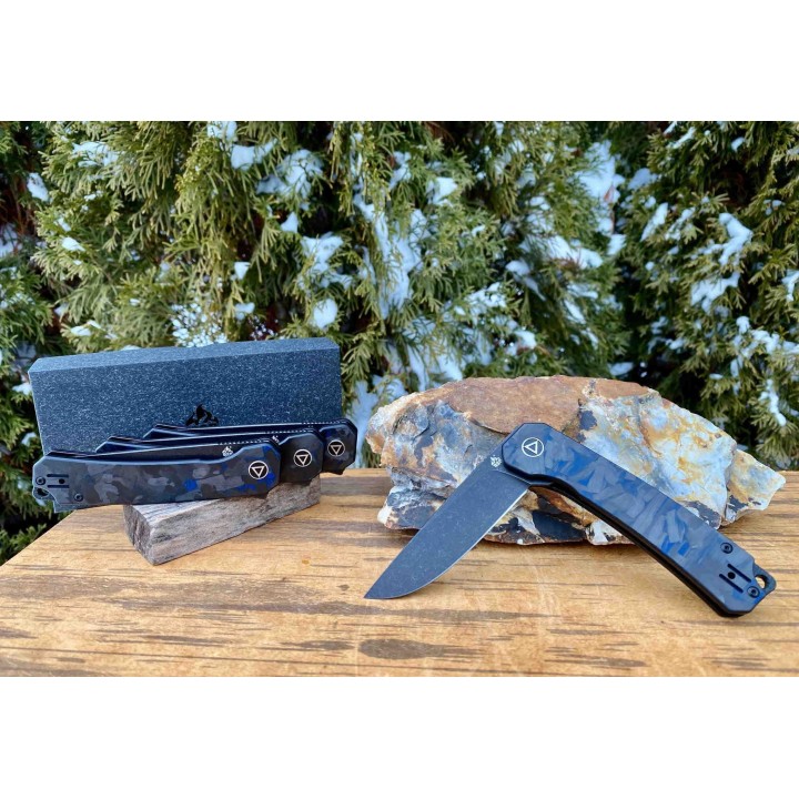 Couteau QSP Osprey CarboneFiber/Blue G10 Lame Acier 14C28N IKBS Linerlock Clip QS139G2 - Livraison Gratuite