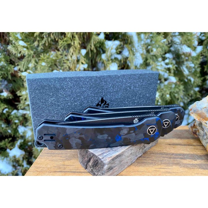 Couteau QSP Osprey CarboneFiber/Blue G10 Lame Acier 14C28N IKBS Linerlock Clip QS139G2 - Livraison Gratuite