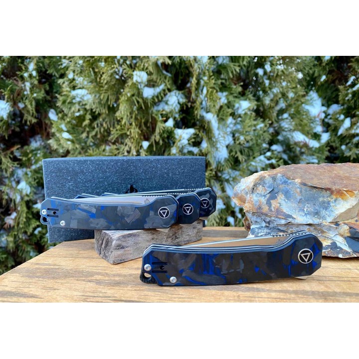Couteau QSP Osprey CarboneFiber/Blue G10 Lame Acier 14C28N IKBS Linerlock Clip QS139G1 - Livraison Gratuite