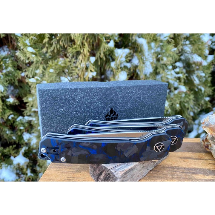 Couteau QSP Osprey CarboneFiber/Blue G10 Lame Acier 14C28N IKBS Linerlock Clip QS139G1 - Livraison Gratuite