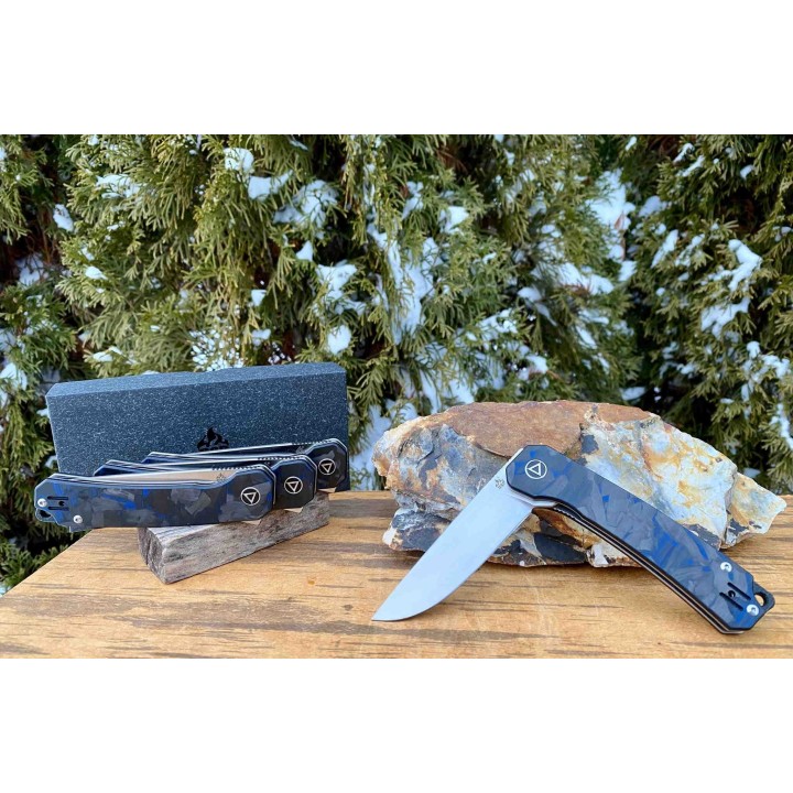 Couteau QSP Osprey CarboneFiber/Blue G10 Lame Acier 14C28N IKBS Linerlock Clip QS139G1 - Livraison Gratuite