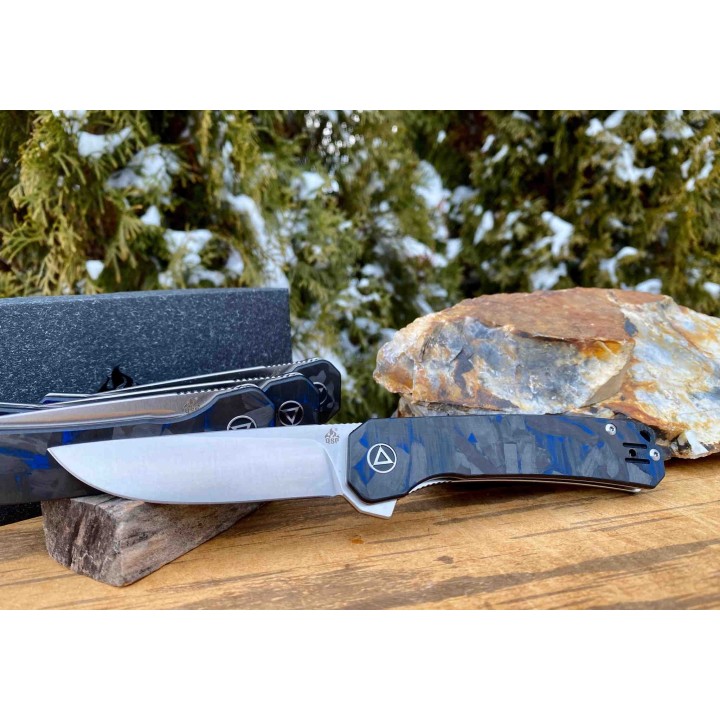 Couteau QSP Osprey CarboneFiber/Blue G10 Lame Acier 14C28N IKBS Linerlock Clip QS139G1 - Livraison Gratuite