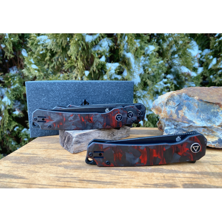 Couteau QSP Osprey CarboneFiber/Red G10 Lame Acier 14C28N IKBS Linerlock Clip QS139F2 - Livraison Gratuite