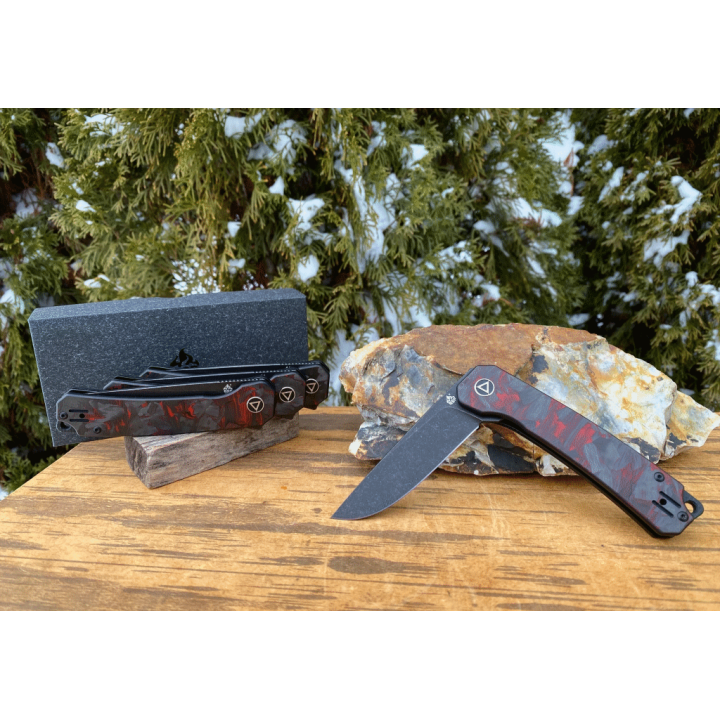 Couteau QSP Osprey CarboneFiber/Red G10 Lame Acier 14C28N IKBS Linerlock Clip QS139F2 - Livraison Gratuite
