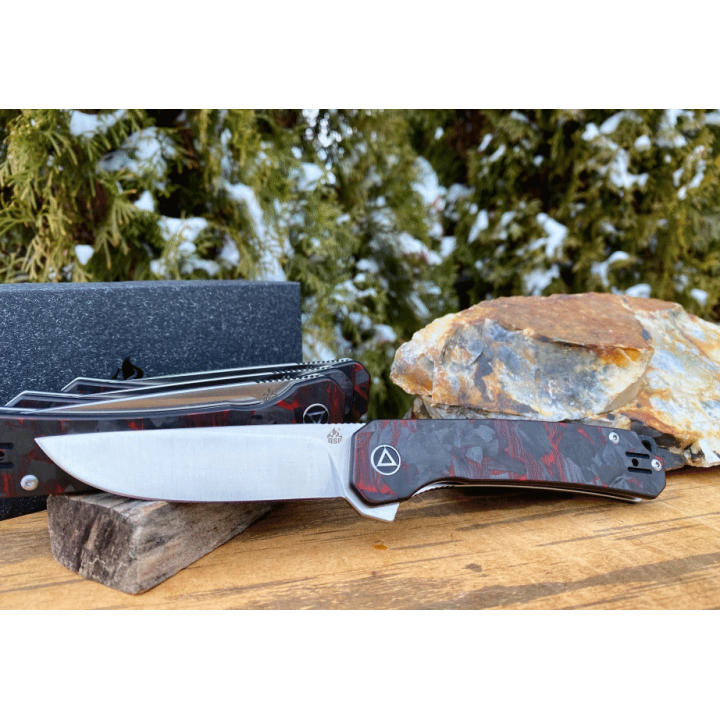 Couteau QSP Osprey CarboneFiber/Red G10 Lame Acier 14C28N IKBS Linerlock Clip QS139F1 - Livraison Gratuite