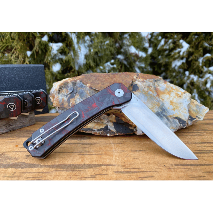 Couteau QSP Osprey CarboneFiber/Red G10 Lame Acier 14C28N IKBS Linerlock Clip QS139F1 - Livraison Gratuite