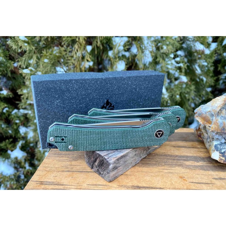 Couteau QSP Osprey Green Lame Acier 14C28N Manche Micarta IKBS Linerlock Clip QS139C - Livraison Gratuite