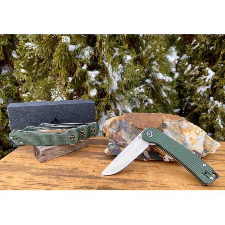 Couteau QSP Osprey Green Lame Acier 14C28N Manche Micarta IKBS Linerlock Clip QS139C - Livraison Gratuite