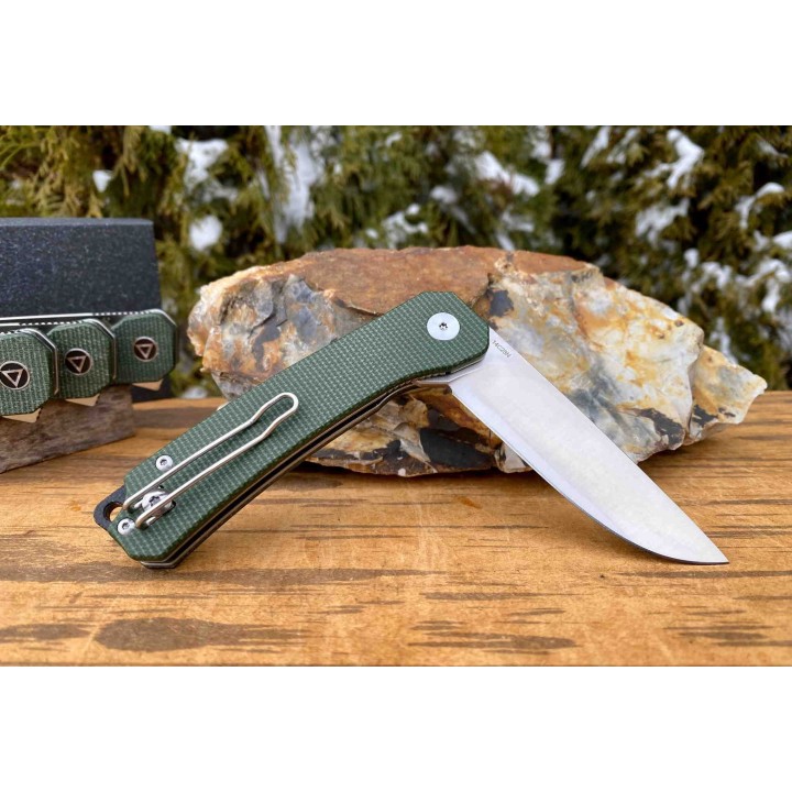 Couteau QSP Osprey Green Lame Acier 14C28N Manche Micarta IKBS Linerlock Clip QS139C - Livraison Gratuite