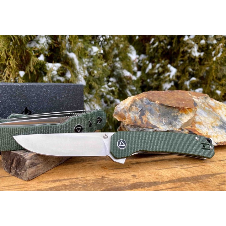 Couteau QSP Osprey Green Lame Acier 14C28N Manche Micarta IKBS Linerlock Clip QS139C - Livraison Gratuite