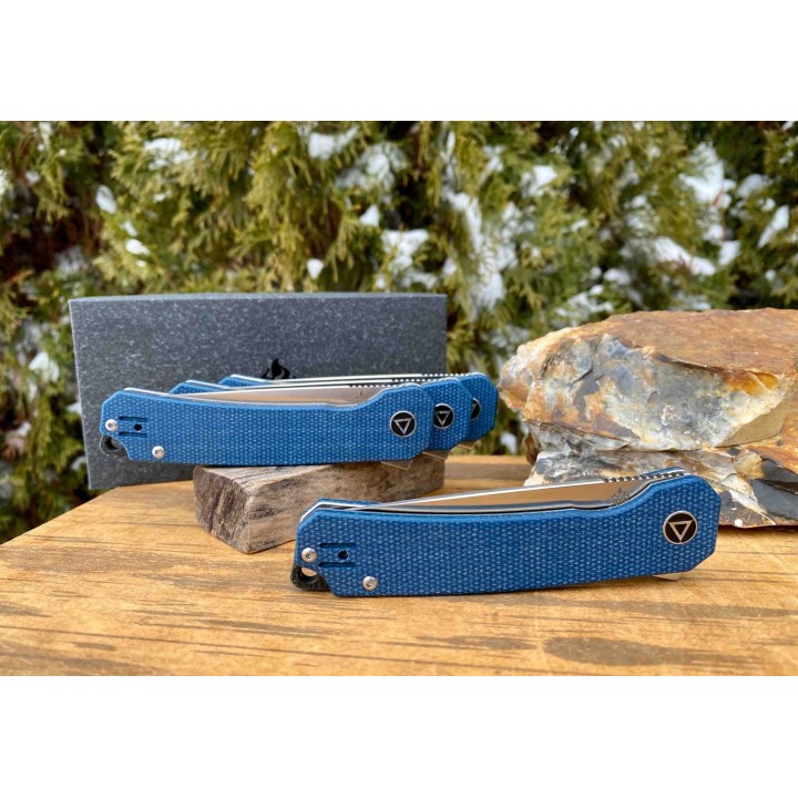 Couteau QSP Osprey Blue Lame Acier 14C28N Manche Micarta IKBS Linerlock Clip QS139B - Livraison Gratuite