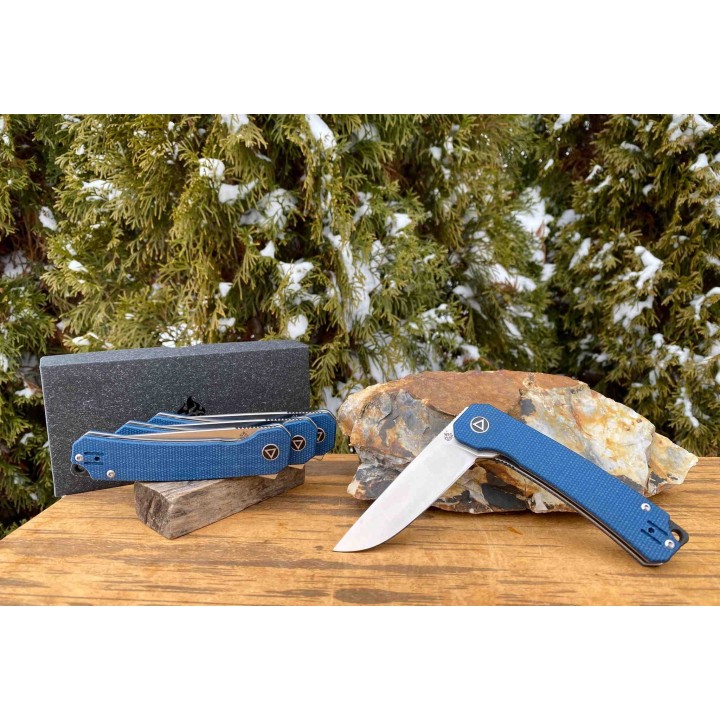 Couteau QSP Osprey Blue Lame Acier 14C28N Manche Micarta IKBS Linerlock Clip QS139B - Livraison Gratuite