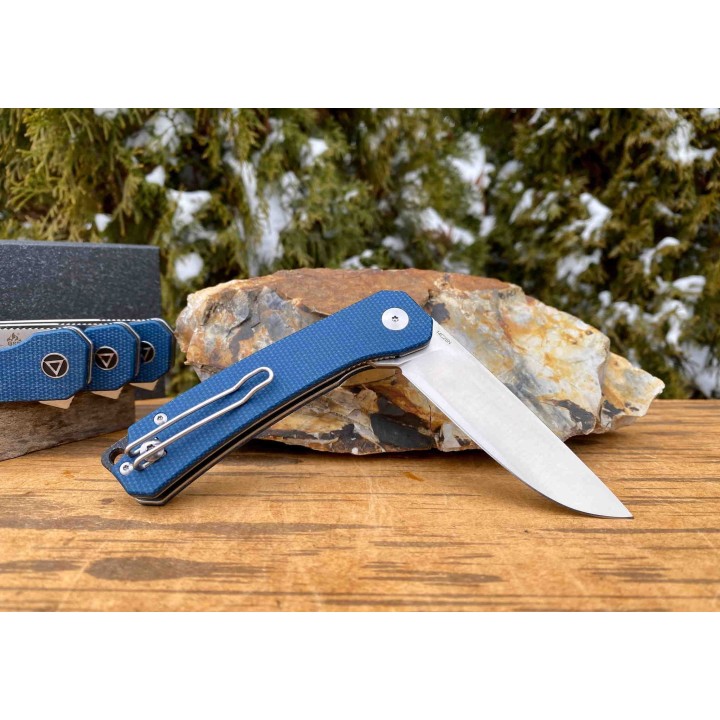 Couteau QSP Osprey Blue Lame Acier 14C28N Manche Micarta IKBS Linerlock Clip QS139B - Livraison Gratuite