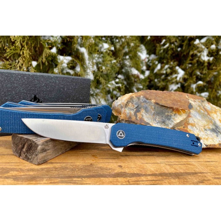 Couteau QSP Osprey Blue Lame Acier 14C28N Manche Micarta IKBS Linerlock Clip QS139B - Livraison Gratuite