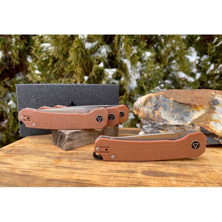 Couteau QSP Osprey Brown Lame Acier 14C28N Manche Micarta IKBS Linerlock Clip QS139A - Livraison Gratuite