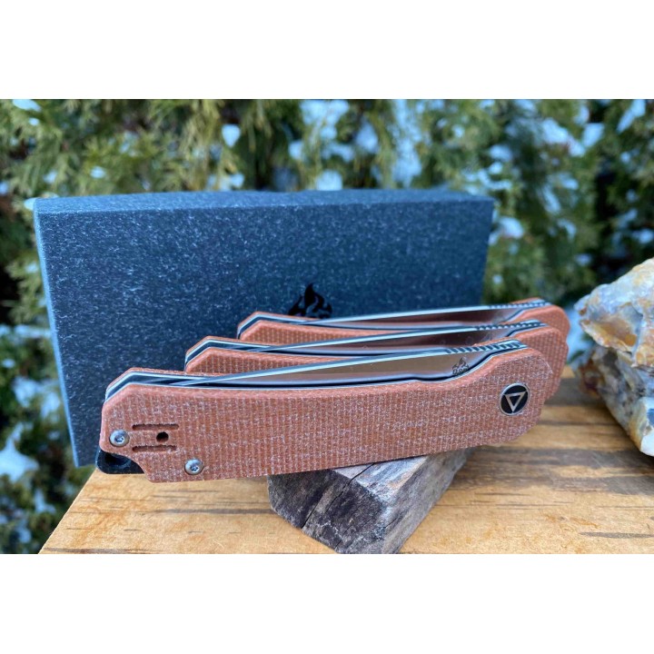 Couteau QSP Osprey Brown Lame Acier 14C28N Manche Micarta IKBS Linerlock Clip QS139A - Livraison Gratuite