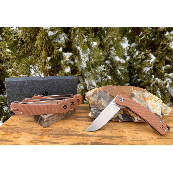 Couteau QSP Osprey Brown Lame Acier 14C28N Manche Micarta IKBS Linerlock Clip QS139A - Livraison Gratuite