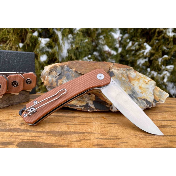 Couteau QSP Osprey Brown Lame Acier 14C28N Manche Micarta IKBS Linerlock Clip QS139A - Livraison Gratuite