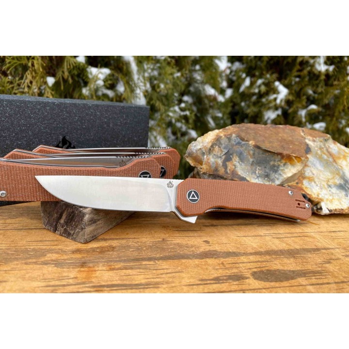 Couteau QSP Osprey Brown Lame Acier 14C28N Manche Micarta IKBS Linerlock Clip QS139A - Livraison Gratuite