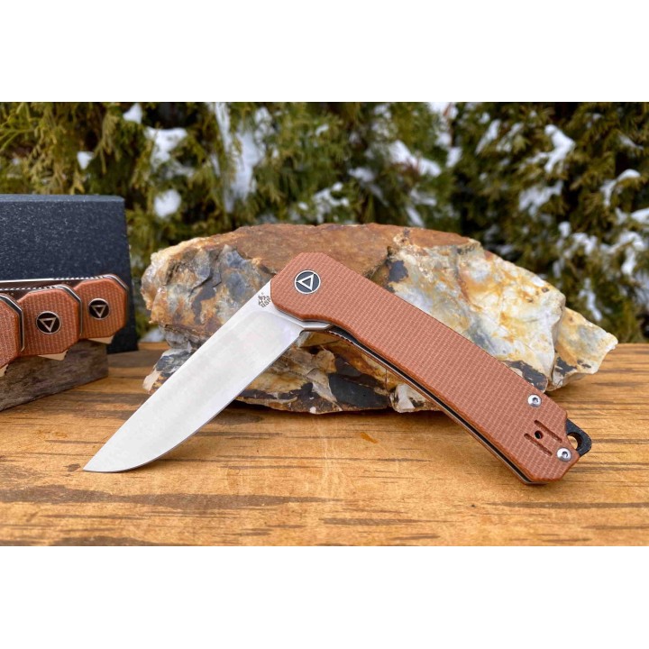 Couteau QSP Osprey Brown Lame Acier 14C28N Manche Micarta IKBS Linerlock Clip QS139A - Livraison Gratuite