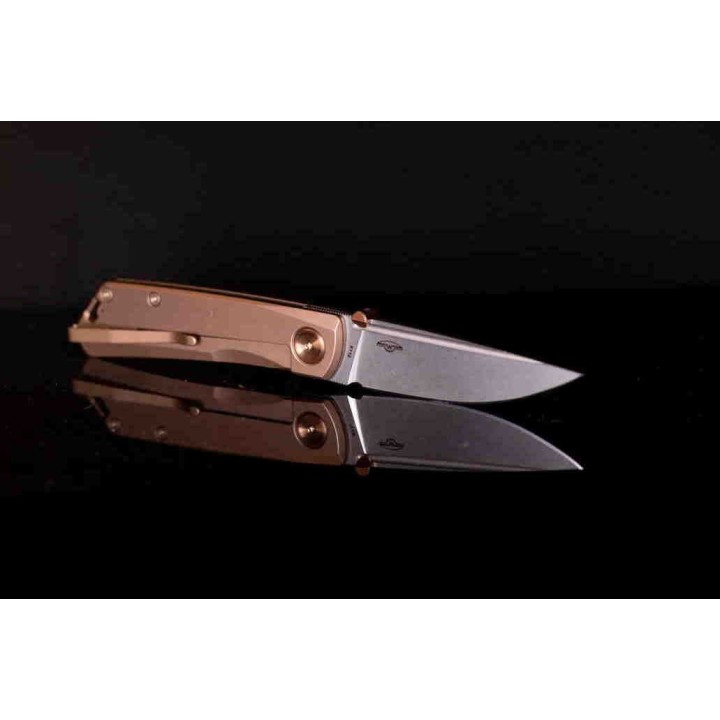 Couteau Real Steel Luna ECO Bronze Lame Acier K110 Manche Acier Framelock Clip RS7084 - Livraison Gratuite