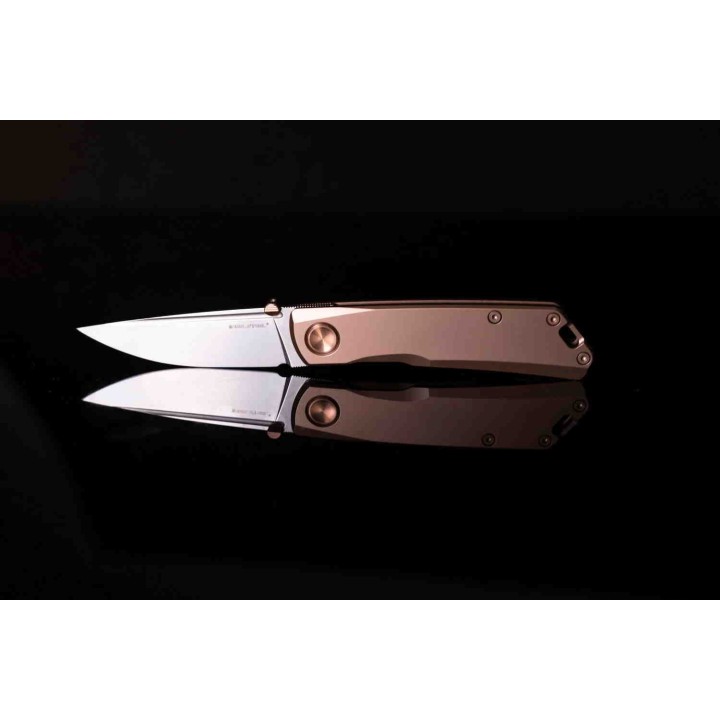 Couteau Real Steel Luna ECO Bronze Lame Acier K110 Manche Acier Framelock Clip RS7084 - Livraison Gratuite