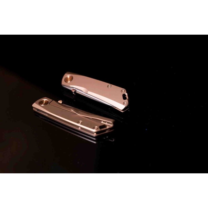 Couteau Real Steel Luna ECO Bronze Lame Acier K110 Manche Acier Framelock Clip RS7084 - Livraison Gratuite