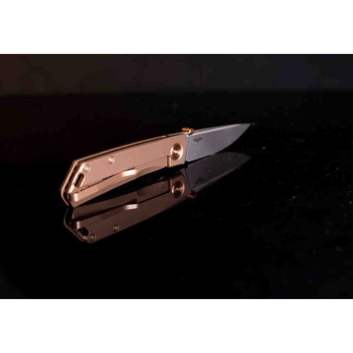 Couteau Real Steel Luna ECO Bronze Lame Acier K110 Manche Acier Framelock Clip RS7084 - Livraison Gratuite