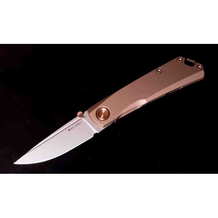 Couteau Real Steel Luna ECO Bronze Lame Acier K110 Manche Acier Framelock Clip RS7084 - Livraison Gratuite