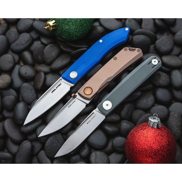 Couteau Real Steel Luna ECO Bronze Lame Acier K110 Manche Acier Framelock Clip RS7084 - Livraison Gratuite