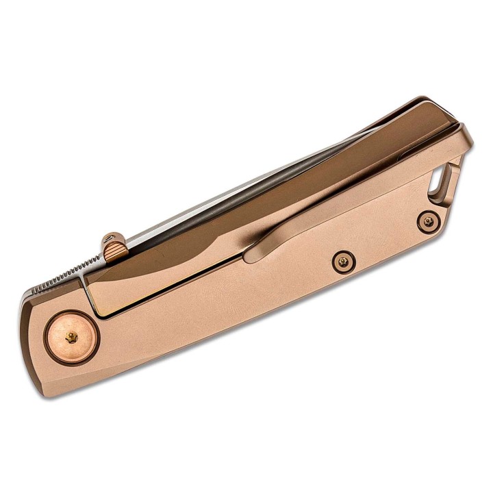 Couteau Real Steel Luna ECO Bronze Lame Acier K110 Manche Acier Framelock Clip RS7084 - Livraison Gratuite