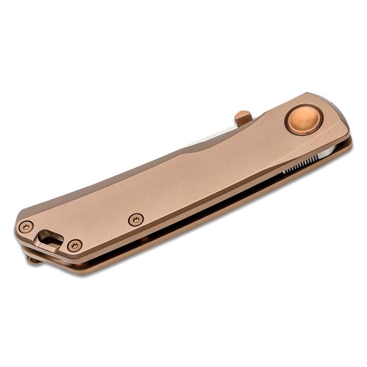 Couteau Real Steel Luna ECO Bronze Lame Acier K110 Manche Acier Framelock Clip RS7084 - Livraison Gratuite