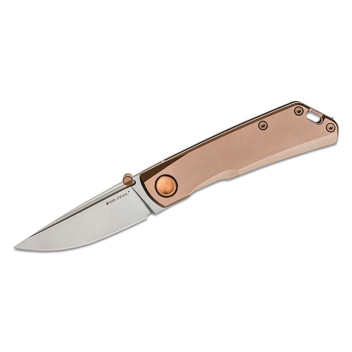 Couteau Real Steel Luna ECO Bronze Lame Acier K110 Manche Acier Framelock Clip RS7084 - Livraison Gratuite