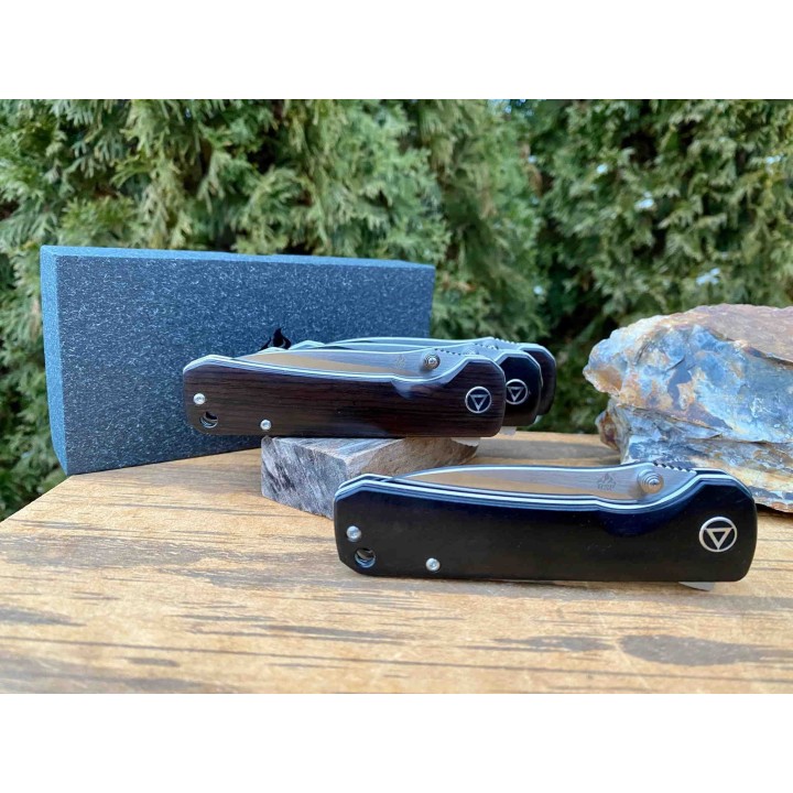Couteau QSP Hawk Ebony Lame Acier 14C28N Manche Ebène IKBS Linerlock Clip QS131P1 - Livraison Gratuite