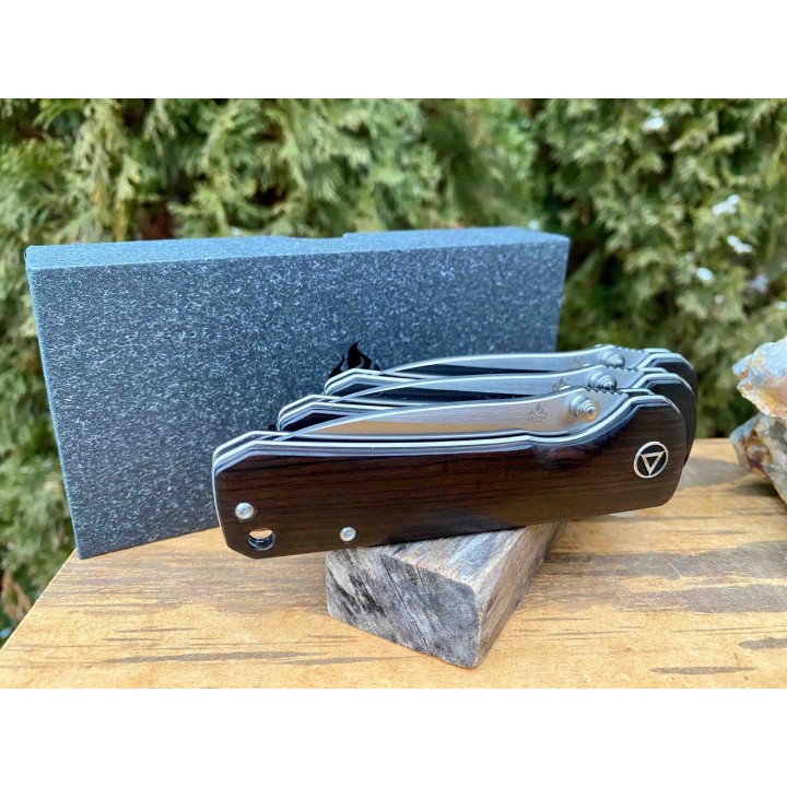 Couteau QSP Hawk Ebony Lame Acier 14C28N Manche Ebène IKBS Linerlock Clip QS131P1 - Livraison Gratuite