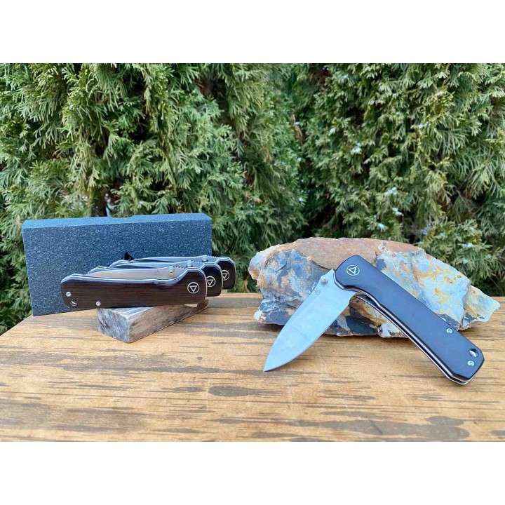 Couteau QSP Hawk Ebony Lame Acier 14C28N Manche Ebène IKBS Linerlock Clip QS131P1 - Livraison Gratuite