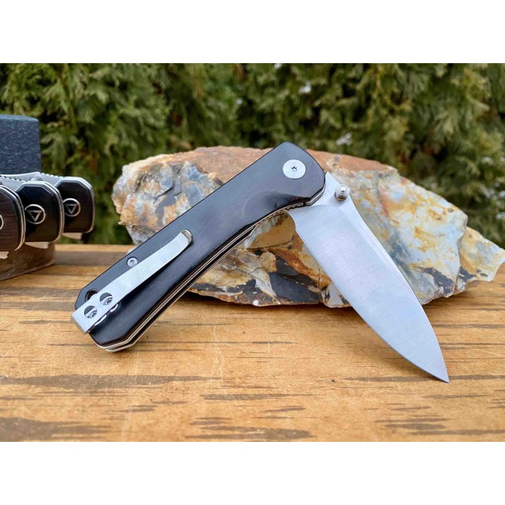 Couteau QSP Hawk Ebony Lame Acier 14C28N Manche Ebène IKBS Linerlock Clip QS131P1 - Livraison Gratuite