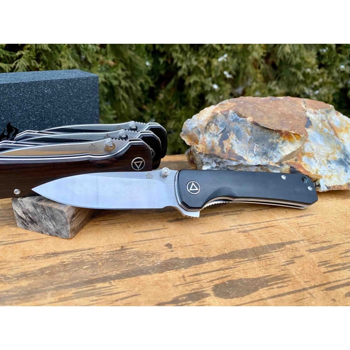 Couteau QSP Hawk Ebony Lame Acier 14C28N Manche Ebène IKBS Linerlock Clip QS131P1 - Livraison Gratuite