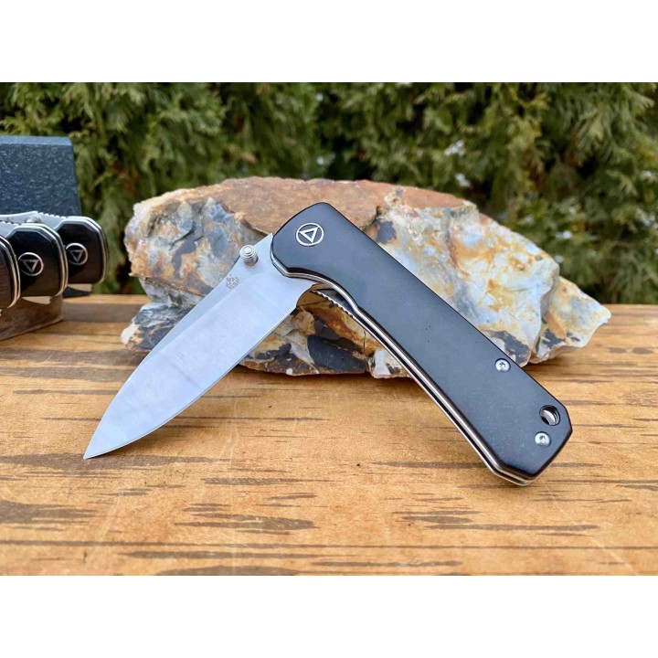 Couteau QSP Hawk Ebony Lame Acier 14C28N Manche Ebène IKBS Linerlock Clip QS131P1 - Livraison Gratuite
