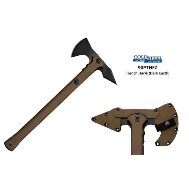 Tomahawk Cold Steel Trench Hawk Flat Dark Earth Lame Acier 1055 Forgée Etui Secure-Ex CS90PTHF - Livraison Gratuite
