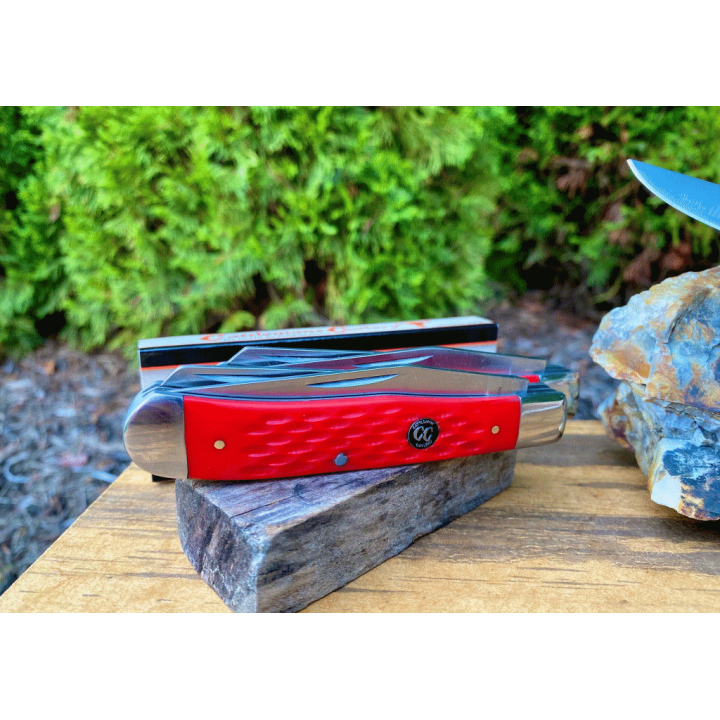Couteau ABKT Cattlemans Cutlery Trapper 2 Lames Acier 3Cr13 Manche Delrin CC0002JRD - Livraison Gratuite