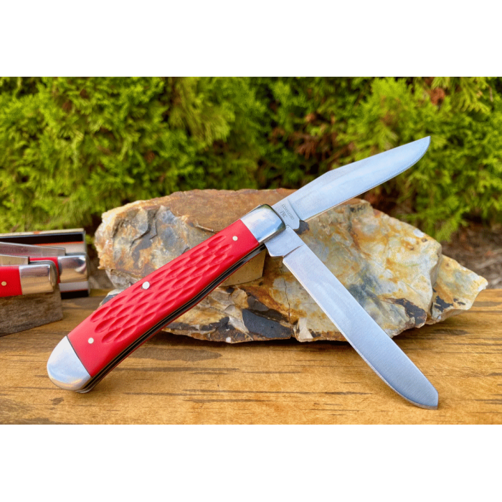 Couteau ABKT Cattlemans Cutlery Trapper 2 Lames Acier 3Cr13 Manche Delrin CC0002JRD - Livraison Gratuite